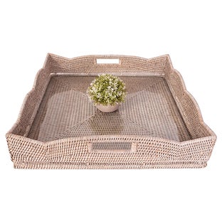 Artifacts Trading Company Scallop Square Tray With Glass White Wash